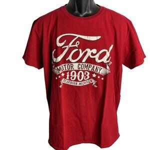 Ford Motor Co Graphic Crewneck T Shirt L Red Short Sleeves Logo Hot Rod Truck
